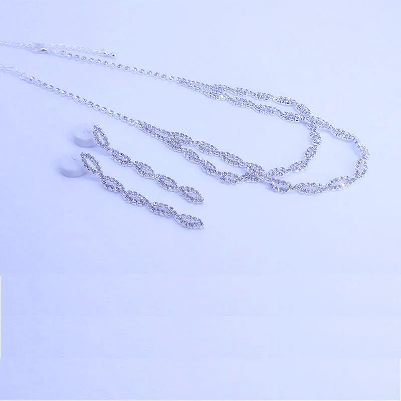 Cute Female White Crystal Wedding Jewelry Set Charm Silver Color Dangle Earrings For Women Trendy Bridal Zircon Chain Necklace