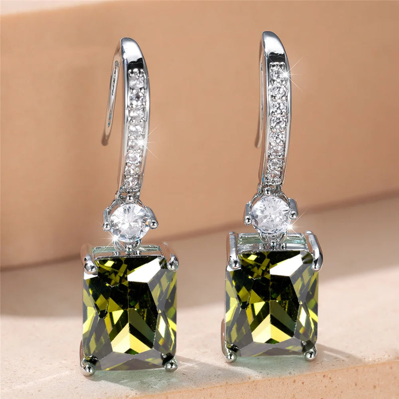 Charm Female Water Blue Crystal Stone Drop Earrings Silver Color Cute Trendy Bridal Wedding Jewelry For Women