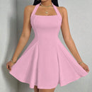 Mia Muse All Seasons Women's Dresses Fashion Halter Square Neck Pleated A-Line Mini Elegant Sexy Milkmaid Dress