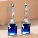 Charm Female Water Blue Crystal Stone Drop Earrings Silver Color Cute Trendy Bridal Wedding Jewelry For Women