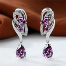 Luxury Female Green Stone Silver Color Clip Earrings For Women Charm Crystal Zircon Wedding Jewelry