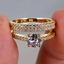 Luxury Female 2pcs Small Round White Zircon Stone Ring Set Promise Gold Color Wedding Engagement Jewelry For Women
