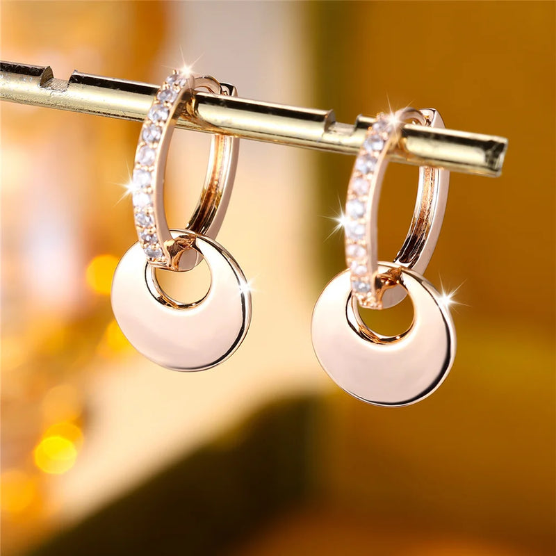 Charm Female White Crystal Zircon Stone Hoop Earrings Gold Color Simple Wedding Jewelry For Women