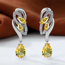 Luxury Female Green Stone Silver Color Clip Earrings For Women Charm Crystal Zircon Wedding Jewelry