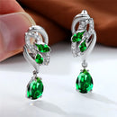 Luxury Female Green Stone Silver Color Clip Earrings For Women Charm Crystal Zircon Wedding Jewelry