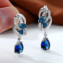 Luxury Female Green Stone Silver Color Clip Earrings For Women Charm Crystal Zircon Wedding Jewelry