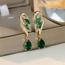 Cute Female Green Blue Zircon Stone Earrings Luxury Gold Color Wedding Jewelry For Women