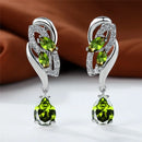 Luxury Female Green Stone Silver Color Clip Earrings For Women Charm Crystal Zircon Wedding Jewelry
