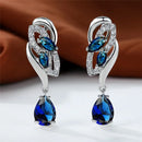 Luxury Female Green Stone Silver Color Clip Earrings For Women Charm Crystal Zircon Wedding Jewelry