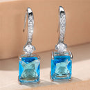 Charm Female Water Blue Crystal Stone Drop Earrings Silver Color Cute Trendy Bridal Wedding Jewelry For Women