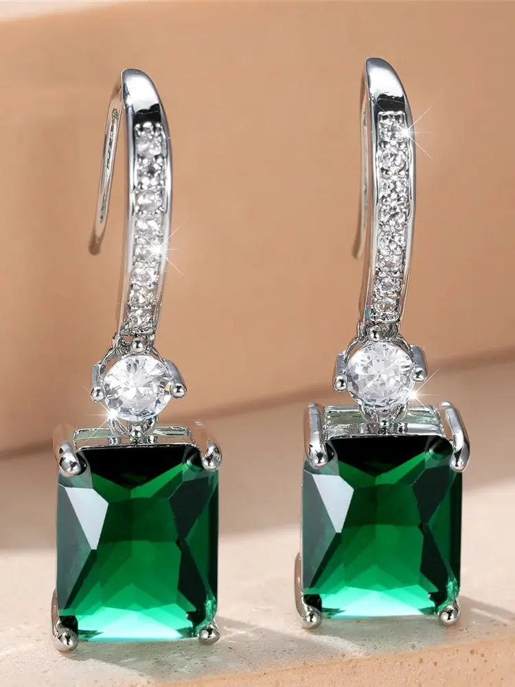 Charm Female Water Blue Crystal Stone Drop Earrings Silver Color Cute Trendy Bridal Wedding Jewelry For Women