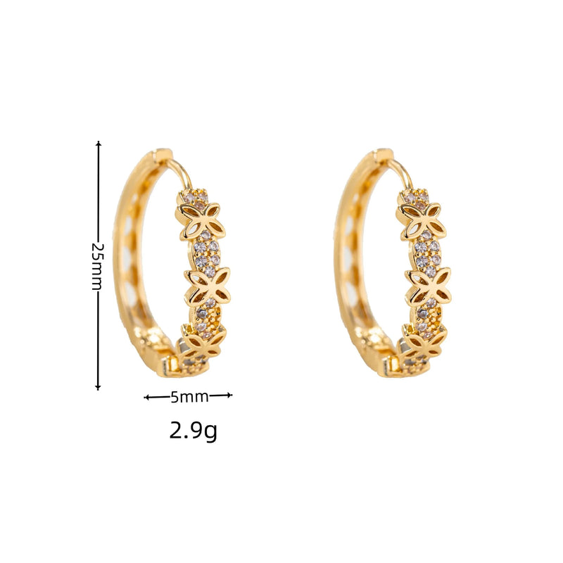 Statement Female Rainbow Flower Zircon Stone Hoop Earrings Luxury Glod Color Wedding Jewelry For Women