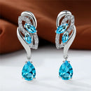 Luxury Female Green Stone Silver Color Clip Earrings For Women Charm Crystal Zircon Wedding Jewelry