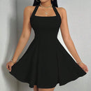 Mia Muse All Seasons Women's Dresses Fashion Halter Square Neck Pleated A-Line Mini Elegant Sexy Milkmaid Dress