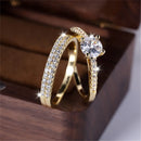 Luxury Female 2pcs Small Round White Zircon Stone Ring Set Promise Gold Color Wedding Engagement Jewelry For Women