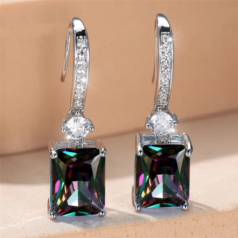 Charm Female Water Blue Crystal Stone Drop Earrings Silver Color Cute Trendy Bridal Wedding Jewelry For Women