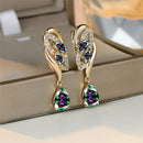 Cute Female Green Blue Zircon Stone Earrings Luxury Gold Color Wedding Jewelry For Women