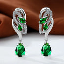 Luxury Female Green Stone Silver Color Clip Earrings For Women Charm Crystal Zircon Wedding Jewelry