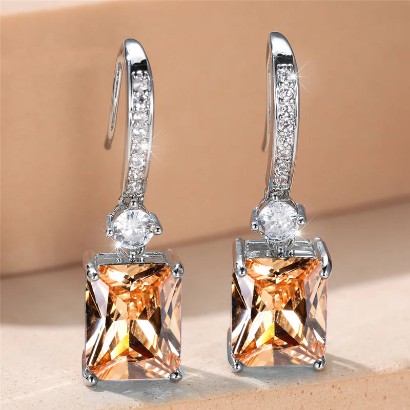 Charm Female Water Blue Crystal Stone Drop Earrings Silver Color Cute Trendy Bridal Wedding Jewelry For Women