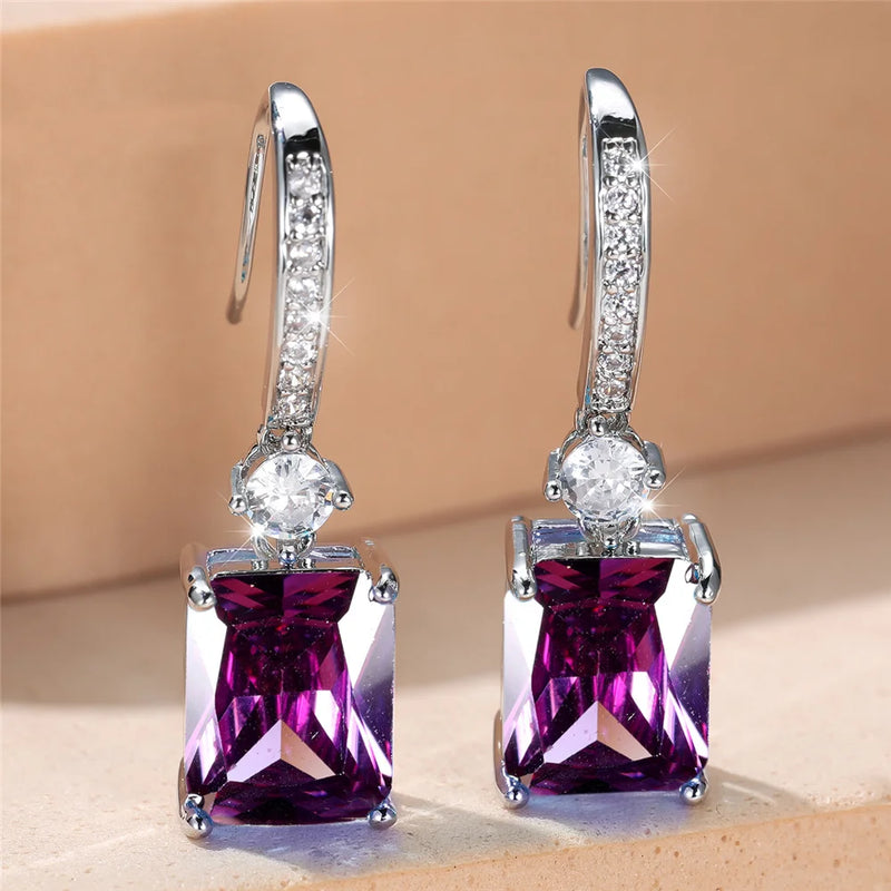 Charm Female Water Blue Crystal Stone Drop Earrings Silver Color Cute Trendy Bridal Wedding Jewelry For Women