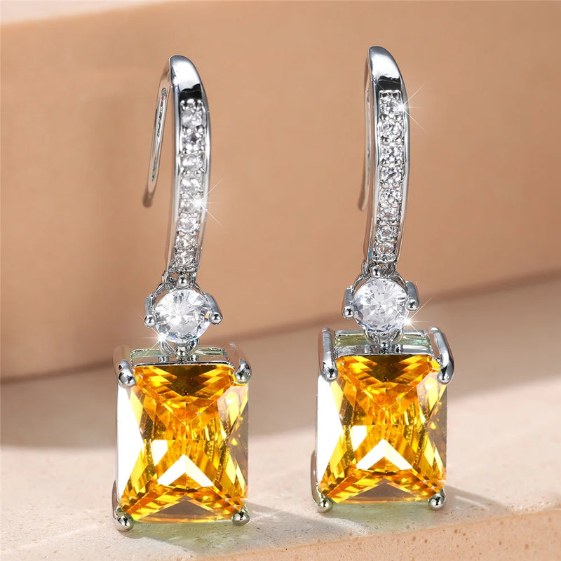 Charm Female Water Blue Crystal Stone Drop Earrings Silver Color Cute Trendy Bridal Wedding Jewelry For Women