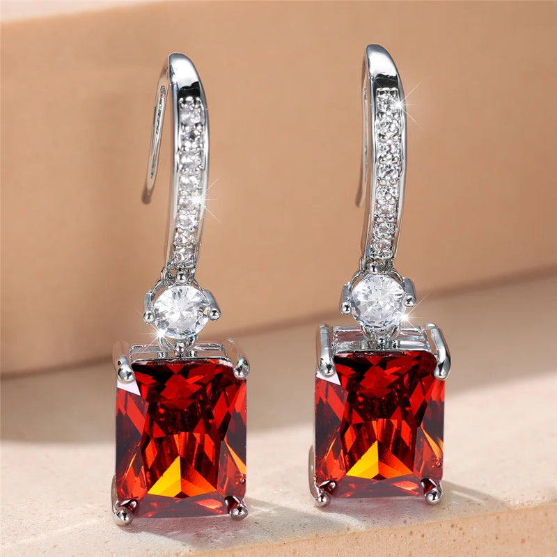 Charm Female Water Blue Crystal Stone Drop Earrings Silver Color Cute Trendy Bridal Wedding Jewelry For Women