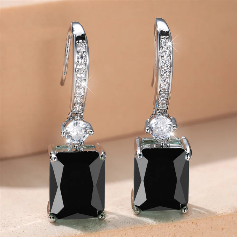 Charm Female Water Blue Crystal Stone Drop Earrings Silver Color Cute Trendy Bridal Wedding Jewelry For Women