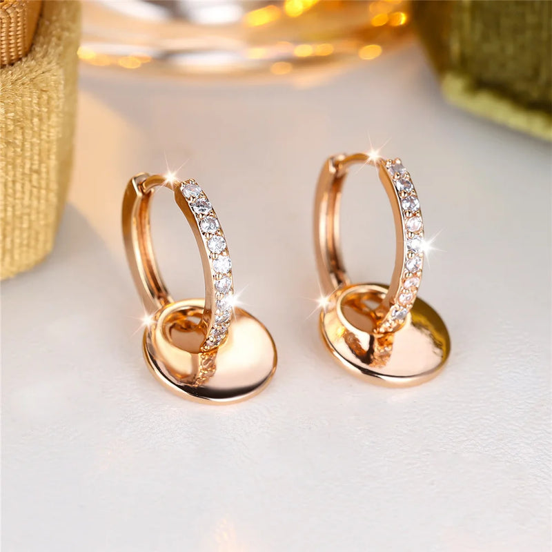 Charm Female White Crystal Zircon Stone Hoop Earrings Gold Color Simple Wedding Jewelry For Women