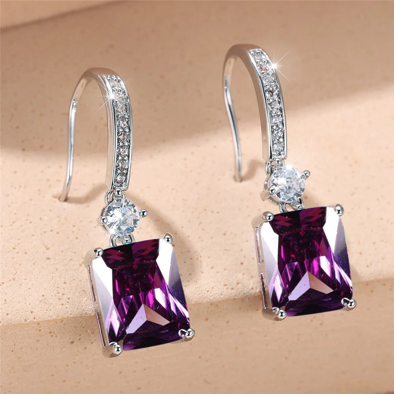 Charm Female Water Blue Crystal Stone Drop Earrings Silver Color Cute Trendy Bridal Wedding Jewelry For Women