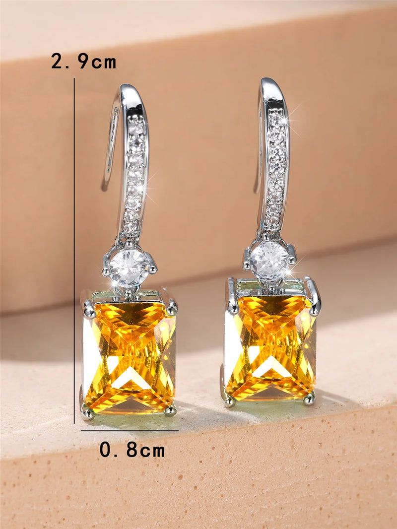 Charm Female Water Blue Crystal Stone Drop Earrings Silver Color Cute Trendy Bridal Wedding Jewelry For Women