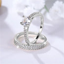 Luxury Female 2pcs Small Round White Zircon Stone Ring Set Promise Gold Color Wedding Engagement Jewelry For Women