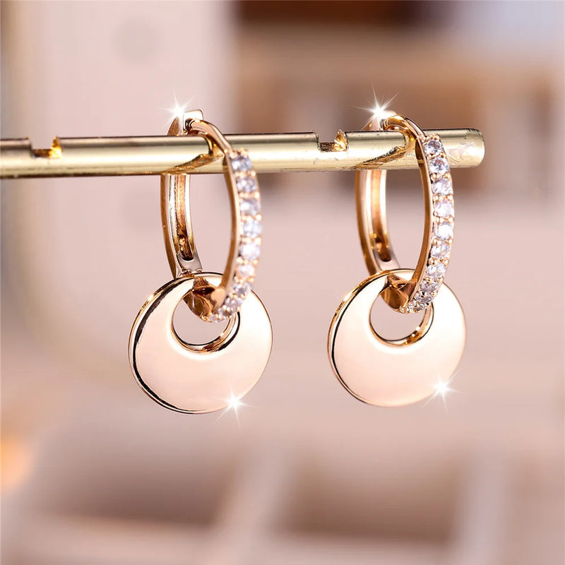 Charm Female White Crystal Zircon Stone Hoop Earrings Gold Color Simple Wedding Jewelry For Women