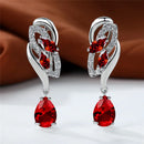 Luxury Female Green Stone Silver Color Clip Earrings For Women Charm Crystal Zircon Wedding Jewelry